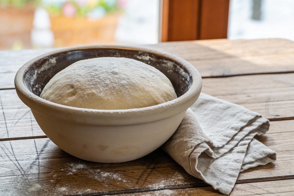 Ciotola con impasto tipo quello del pane lievitato