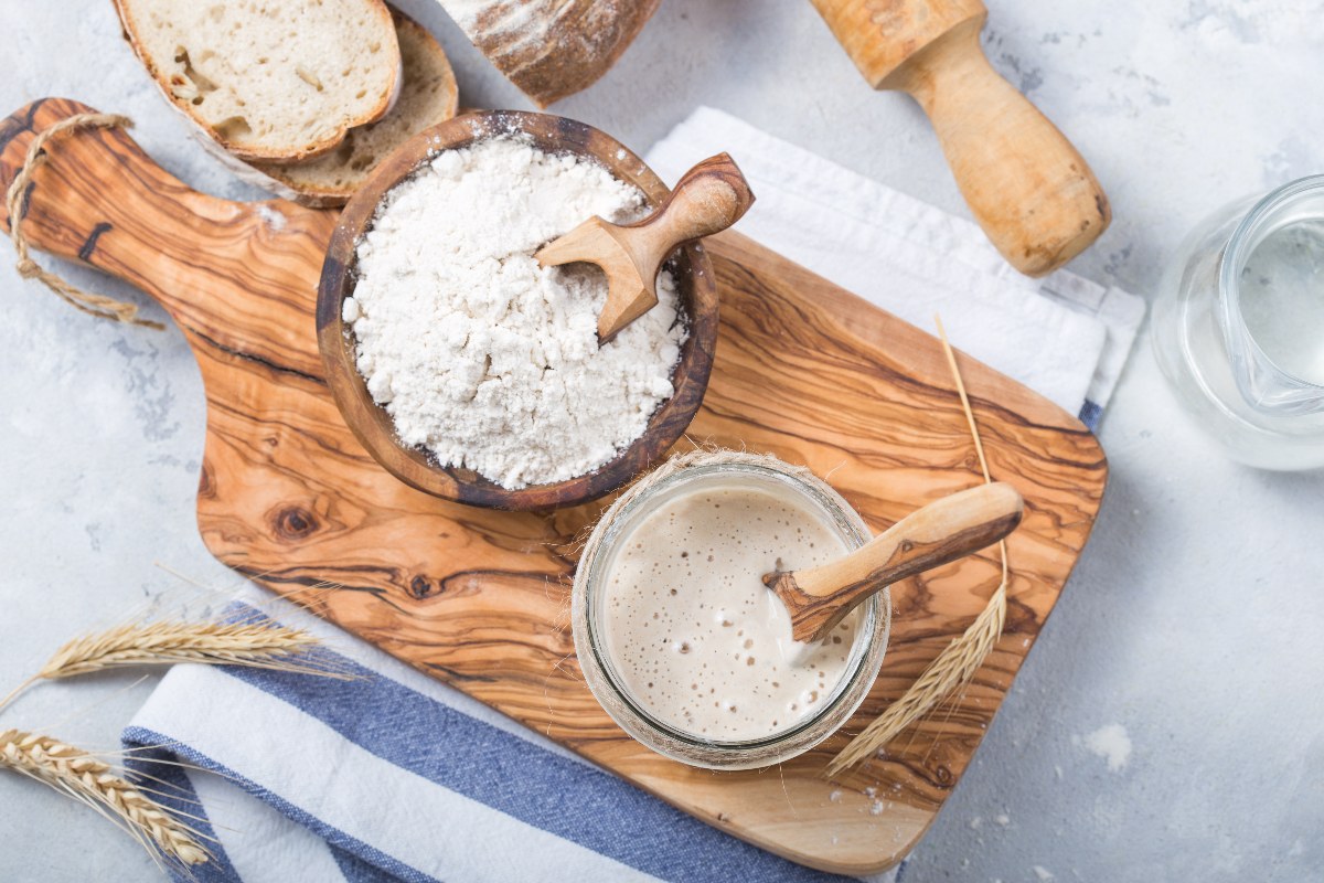 Vista dall'alto composto lievitato per preparazione pane e pizza