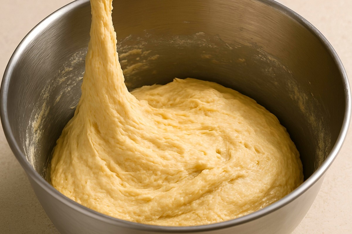 Impasto lievitato in ciotola di acciaio