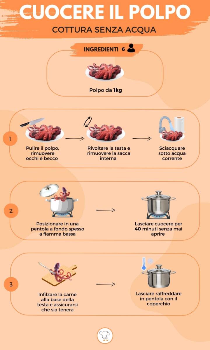 Infografica su come cuocere il polpo senza acqua