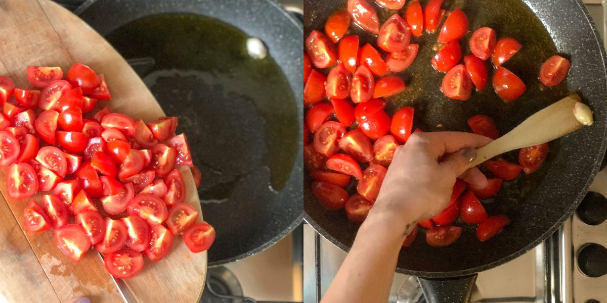 Cuocere pomodorini in padella