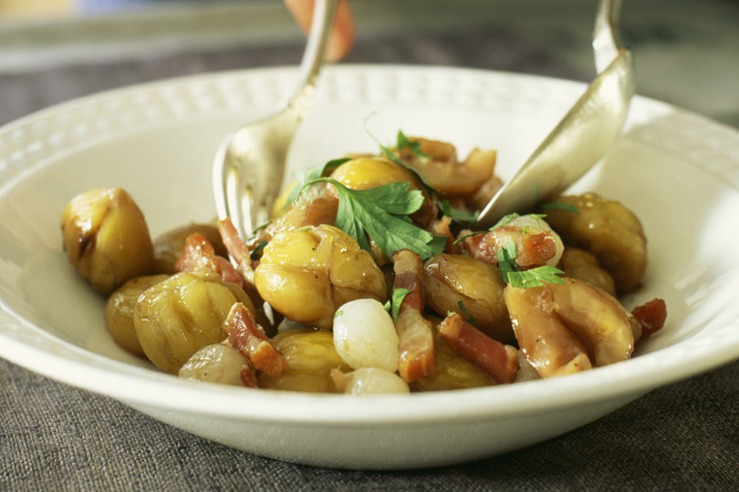 Castagne in padella con pancetta