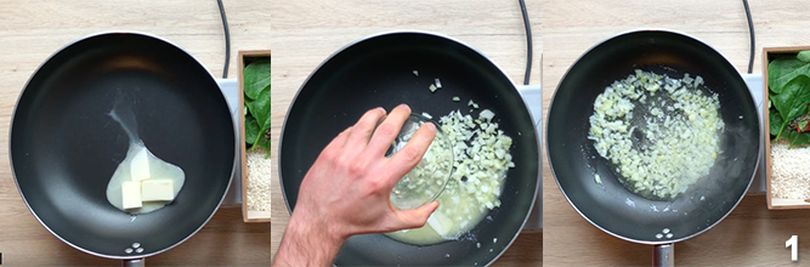 Preparazione del risotto con spinaci 1