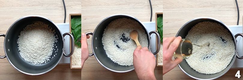 Preparazione del risotto con spinaci 4