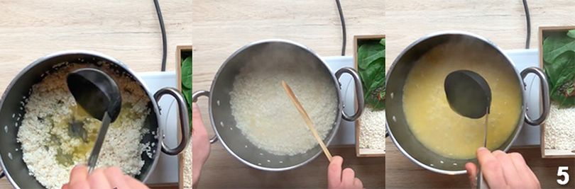 Preparazione del risotto con spinaci 5
