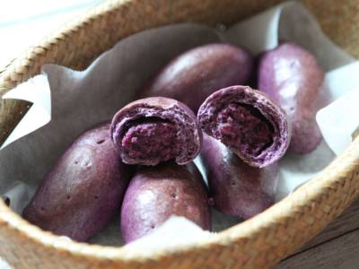 Tortine ensaimadas (con ube viola) al vapore