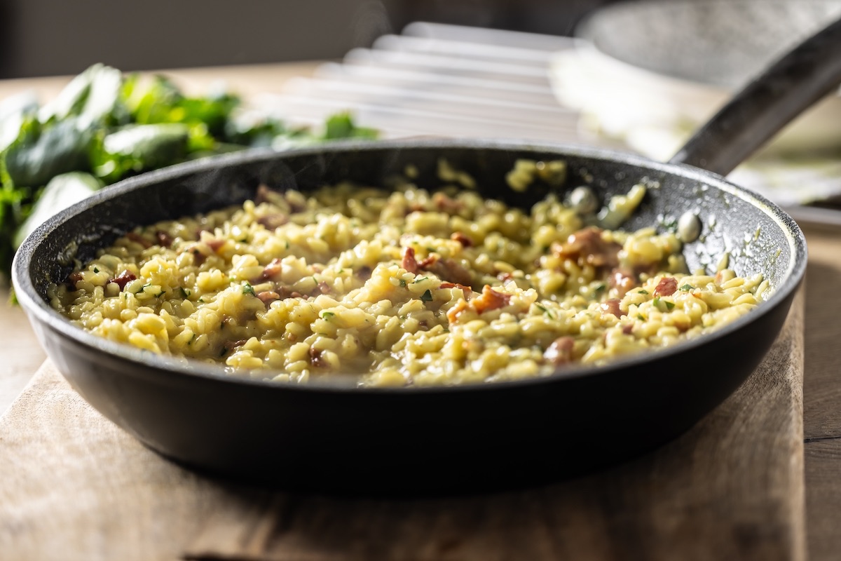 Leek and speck risotto