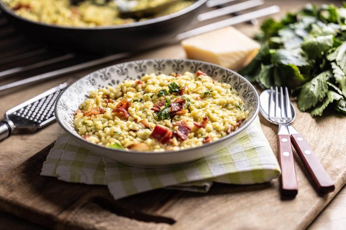 Leek and speck risotto