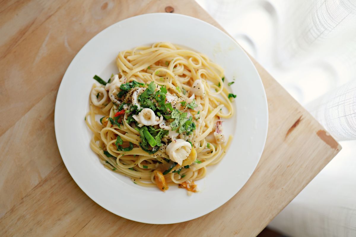 Squid and broccoli linguine