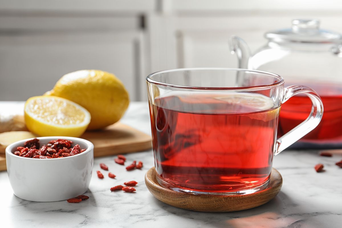 Herbal tea with lemon and goji berries