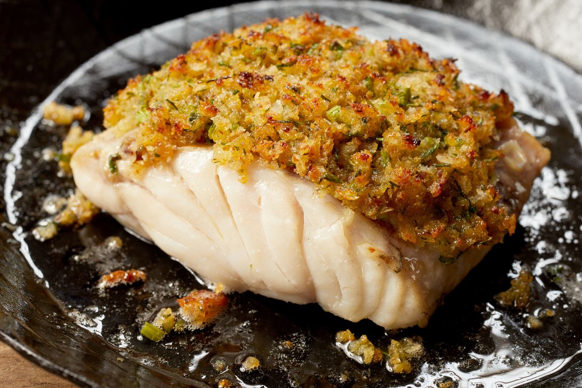 Amberjack in pistachio crust