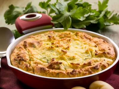 Torta di patate con formaggio e spinaci freschi