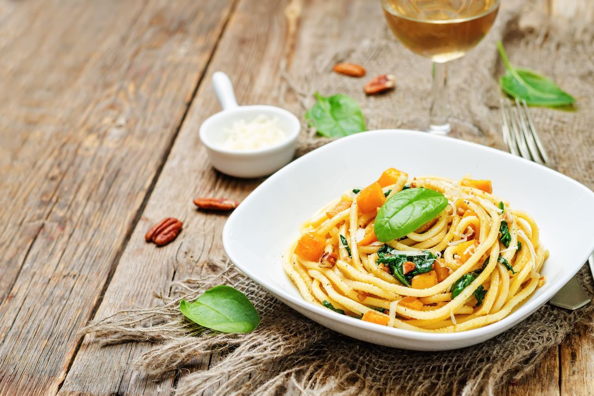 pasta integrale zucca melanzane e zenzero