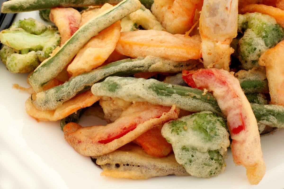 fried vegetables in vegan batter