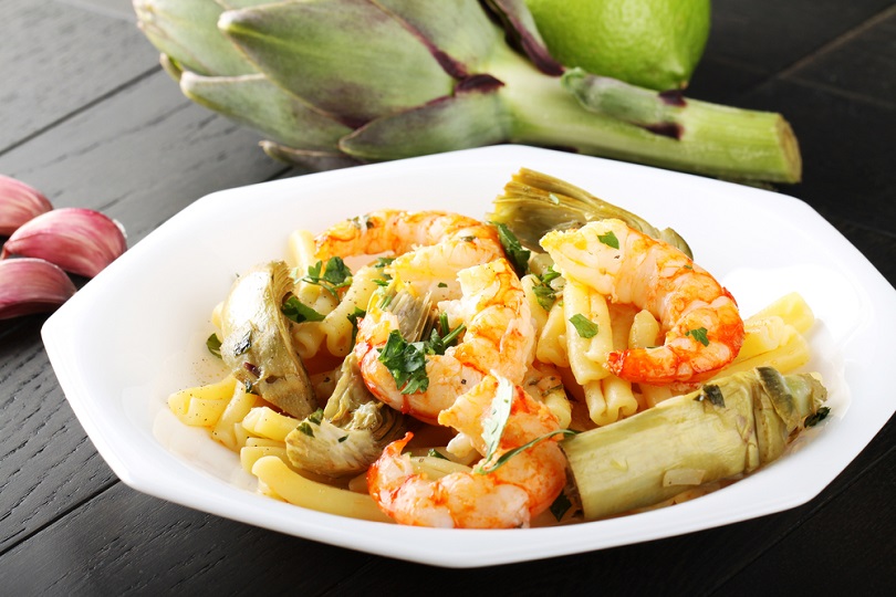 Pasta carciofi e gamberi