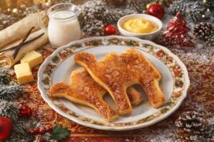 Cammelli di pasta sfoglia su piatto natalizio