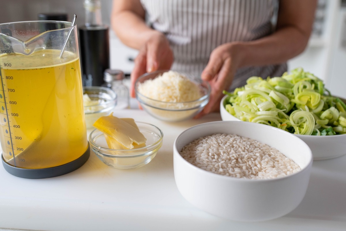 Ingredienti per risotto ai porri