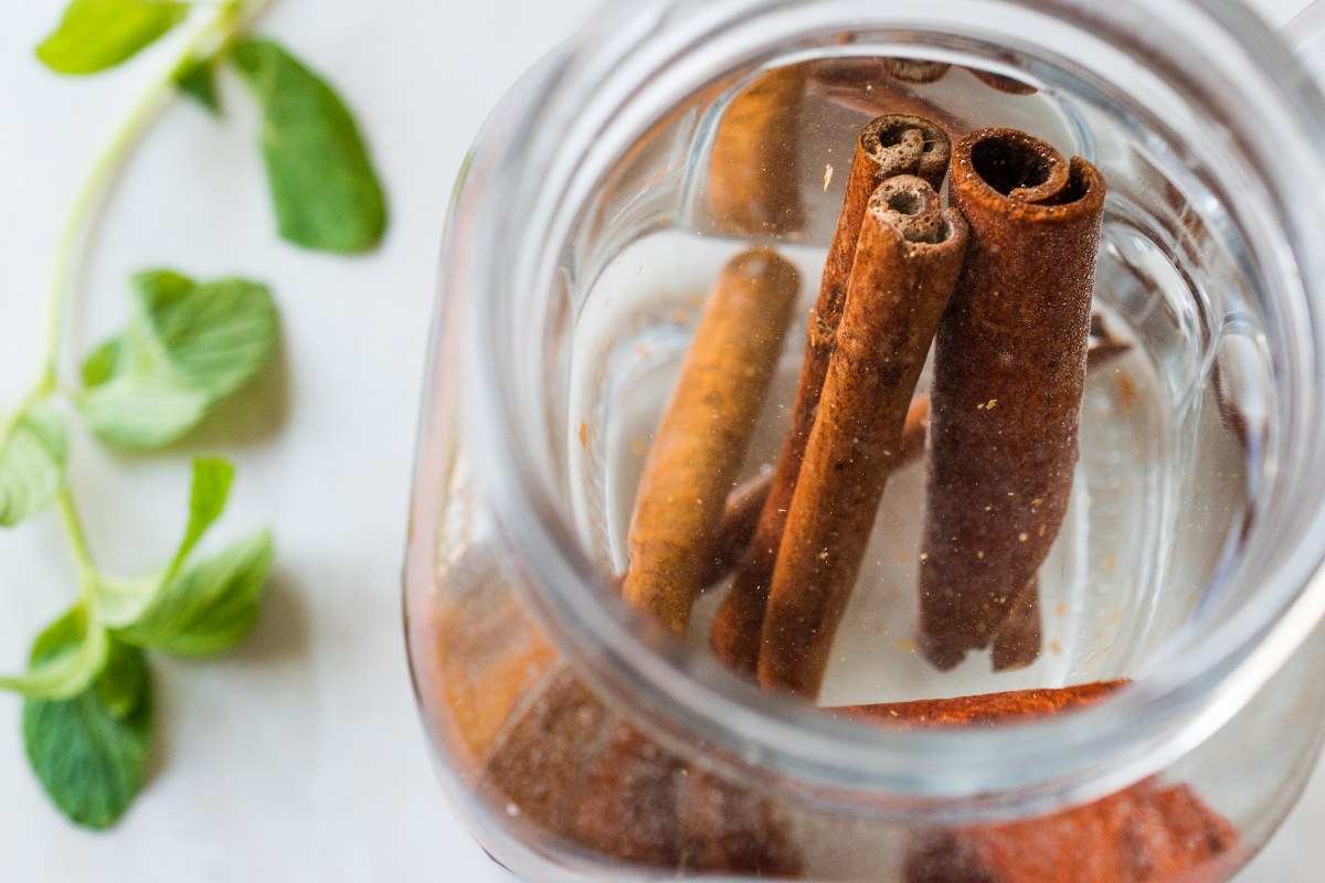 Barattolo di vetro con cannella in infusione