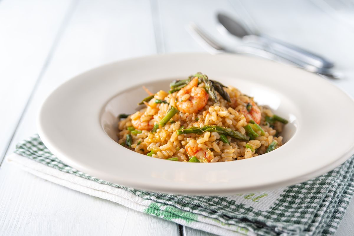 Risotto asparagine and prawns