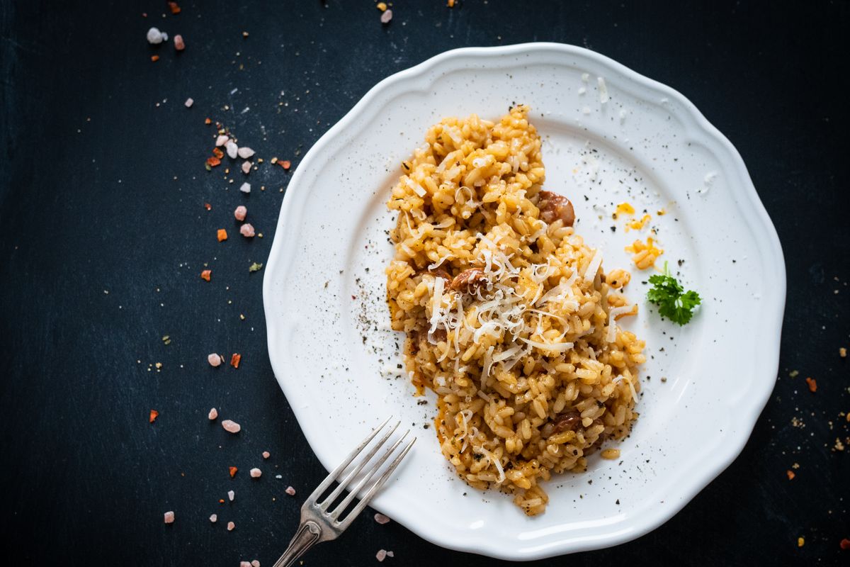 Mushroom and sausage risotto