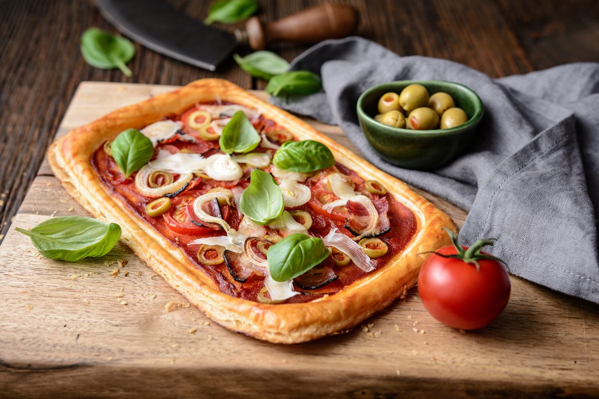 savory pie with cherry tomatoes and ricotta