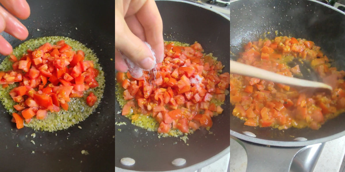 Add and cook tomatoes