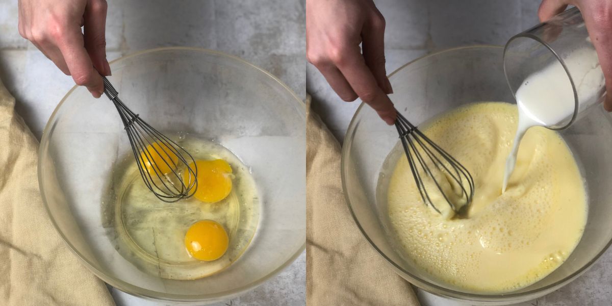 Beat eggs and add milk