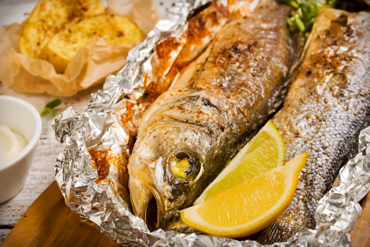 Sea bass baked in foil