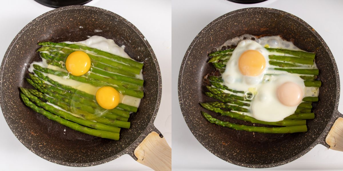 Add eggs and cook with asparagus