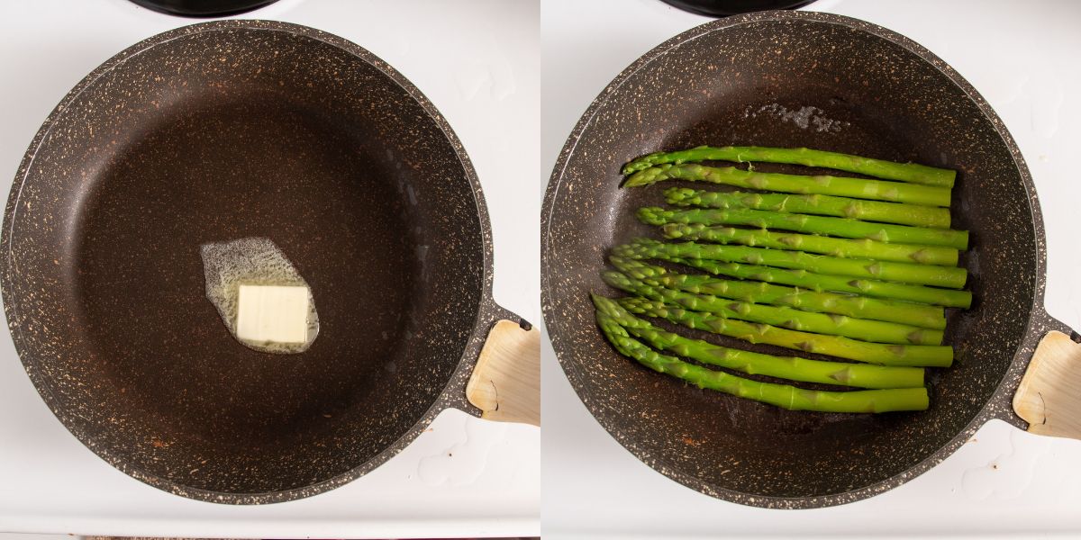 Cook asparagus in a pan with butter