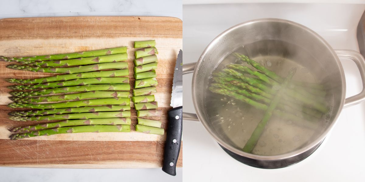 Tagliare e far bollire asparagi
