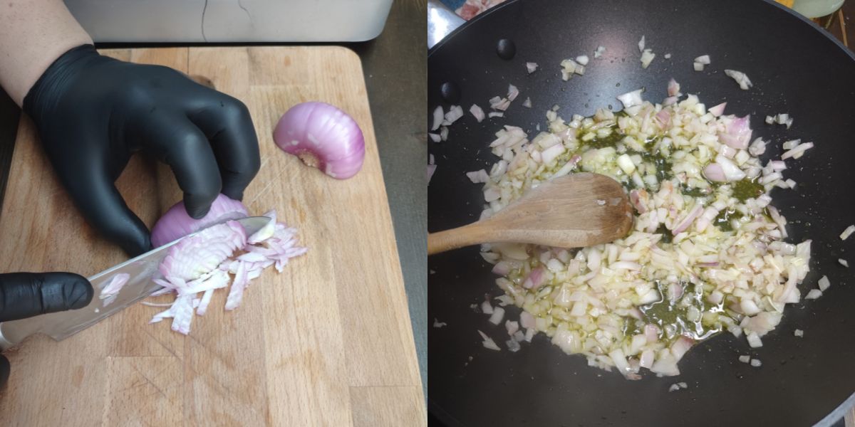 Chop the onion and brown it in a pan
