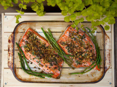 Salmone in crosta di pistacchi