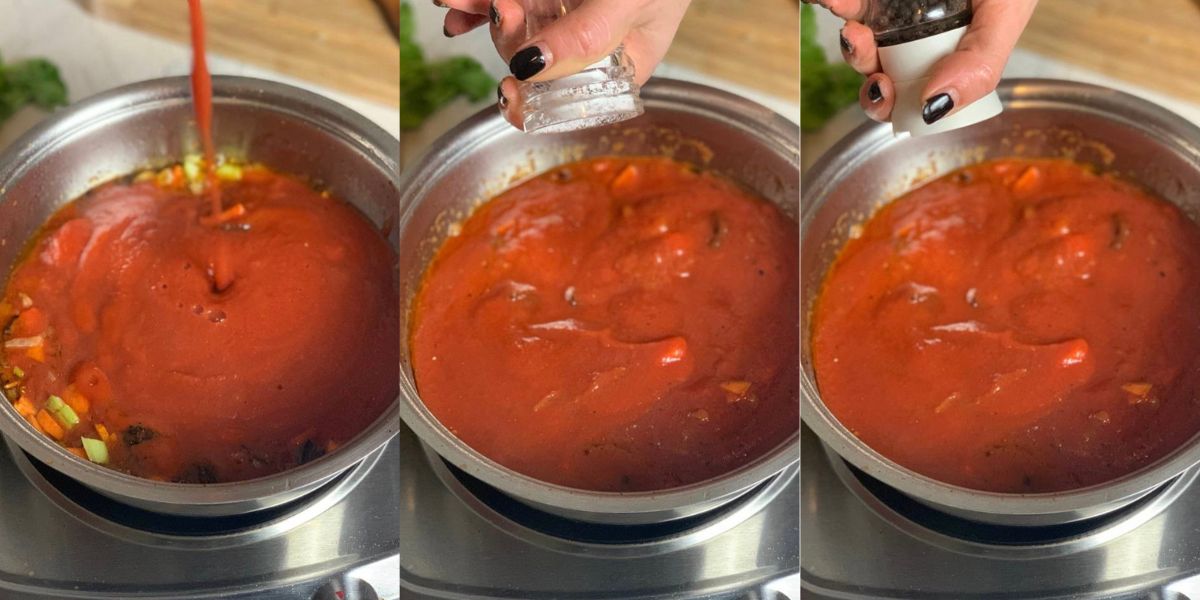 Combine tomato puree, salt and pepper