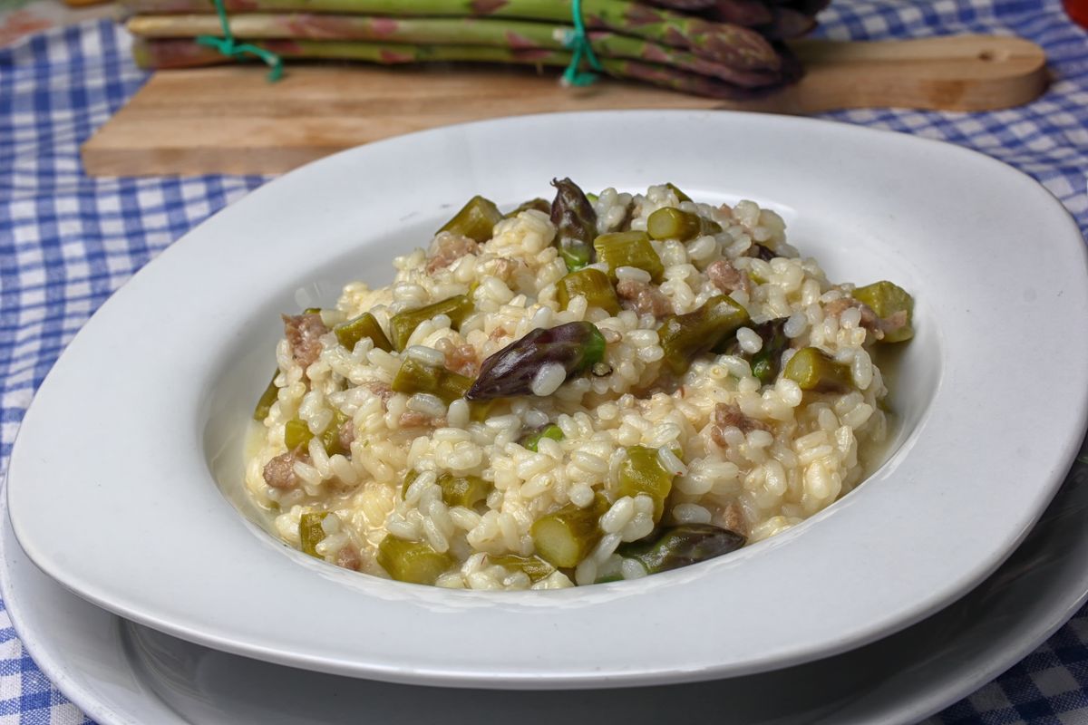 Asparagus and sausage risotto