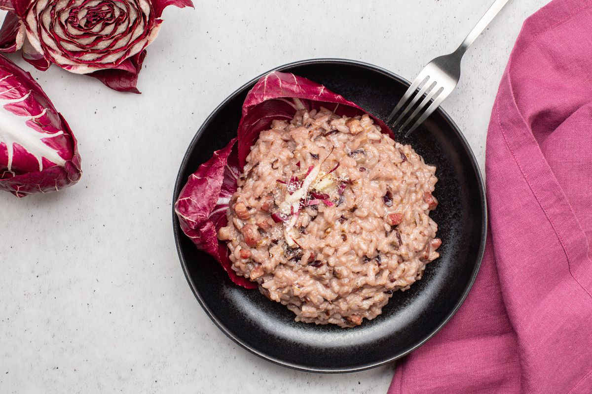 Risotto con crema di radicchio