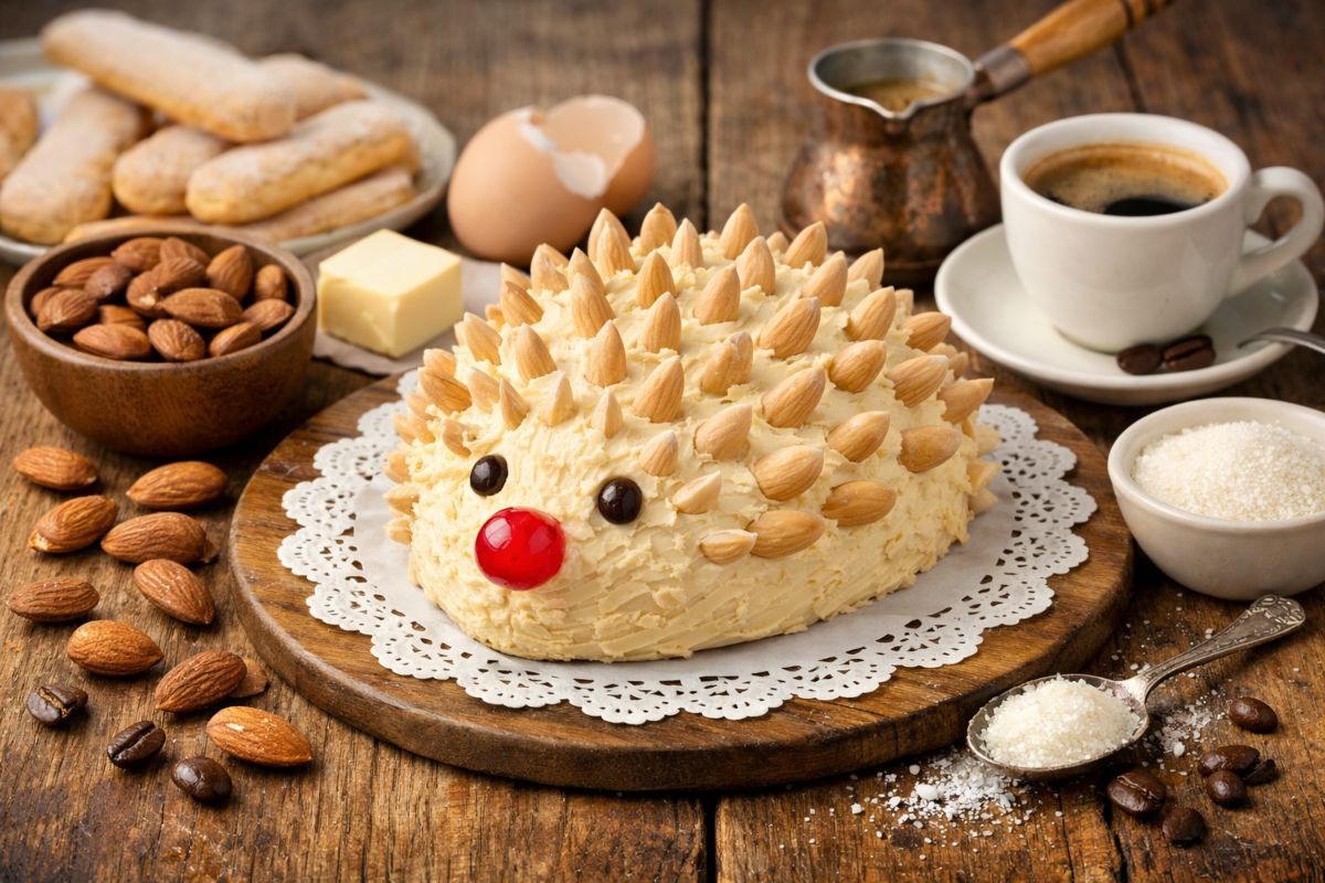 Dolce porcospino romagnolo decorato con mandorle