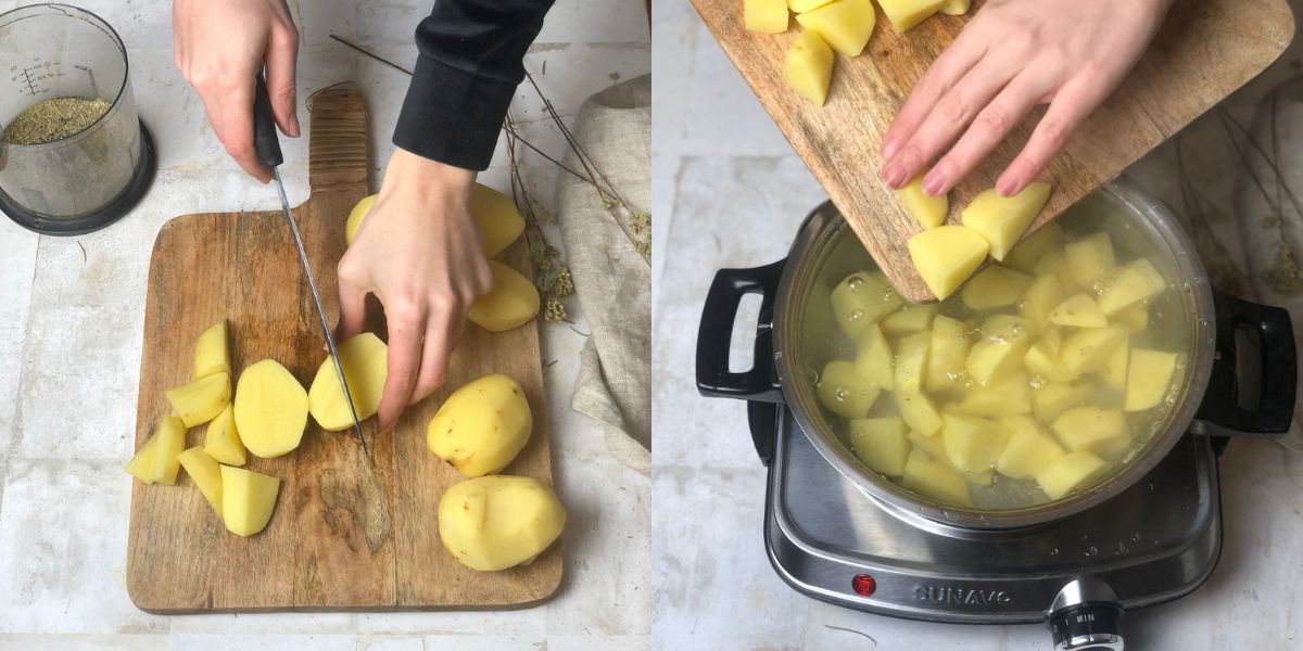 Tagliare e sbollentare patate