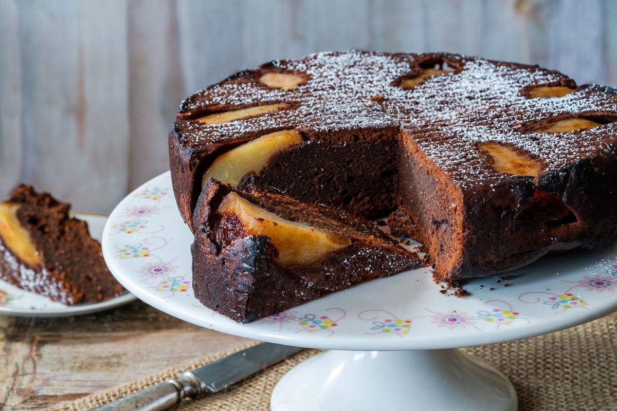 Gluten-free pear and chocolate cake