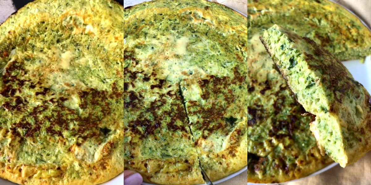 Plate and cut courgette omelette