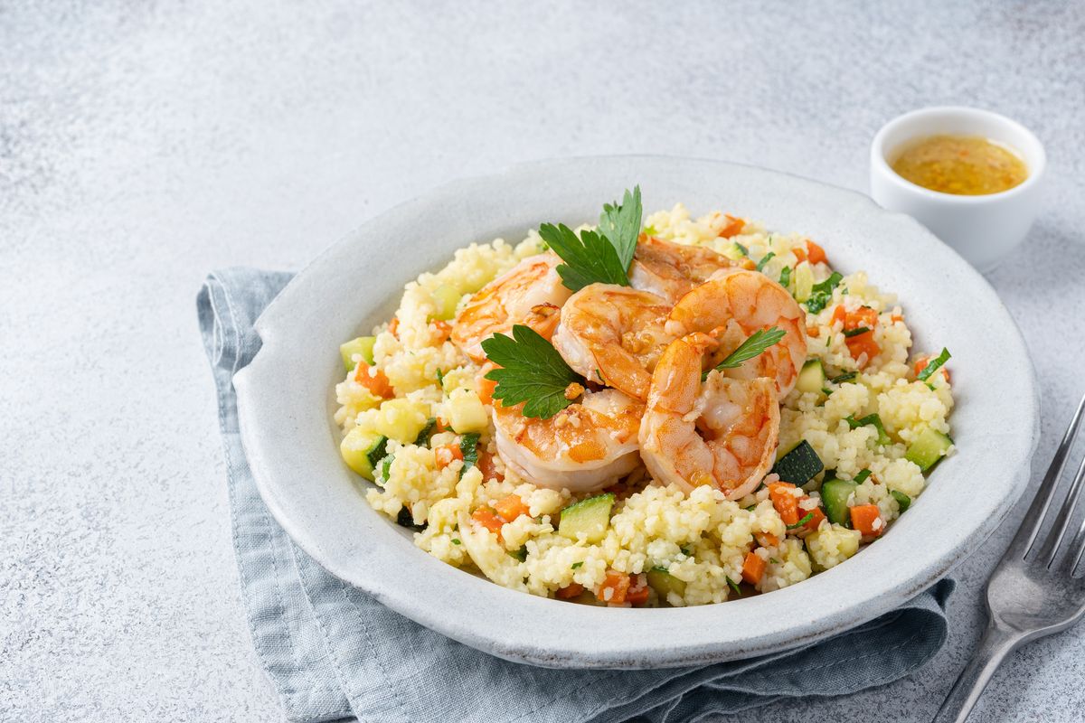 Courgette and shrimp couscous