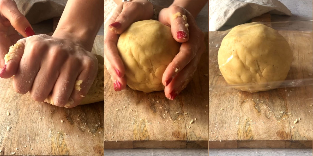 Knead to create a dough, then wrap it in plastic wrap