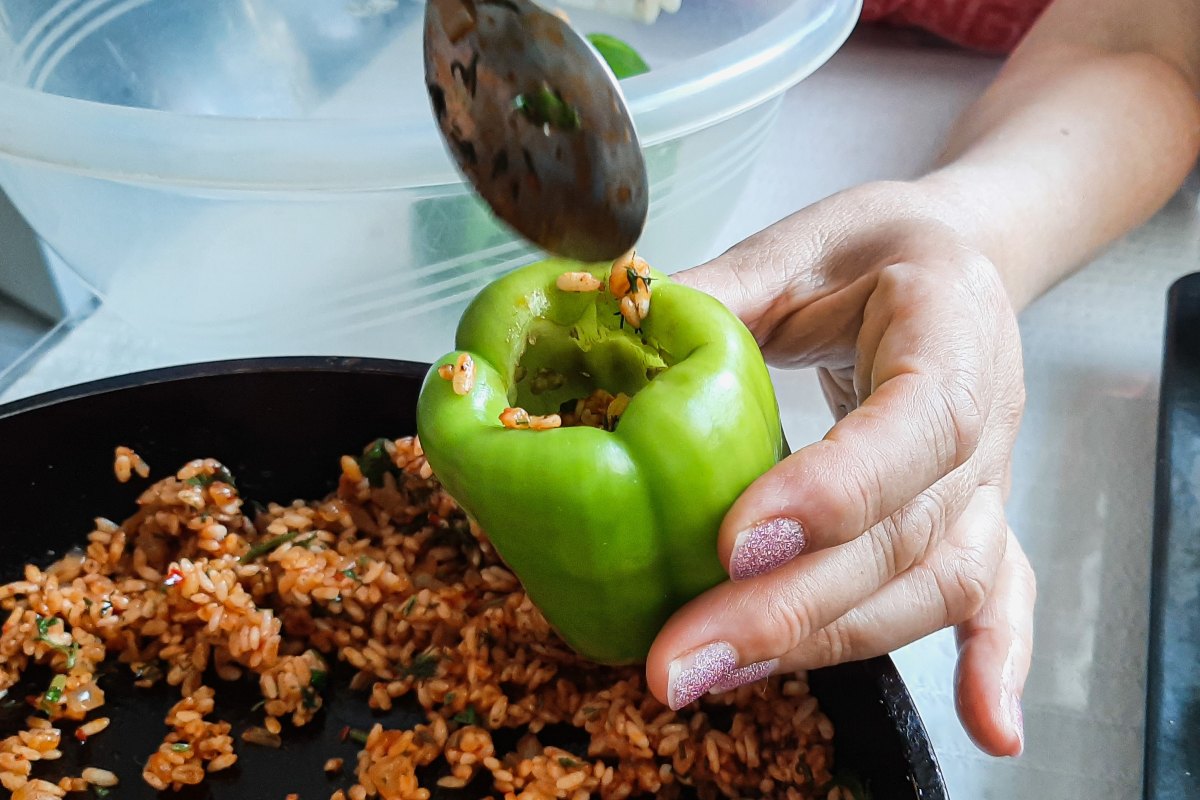 Farcitura peperone verde con riso al pomodoro