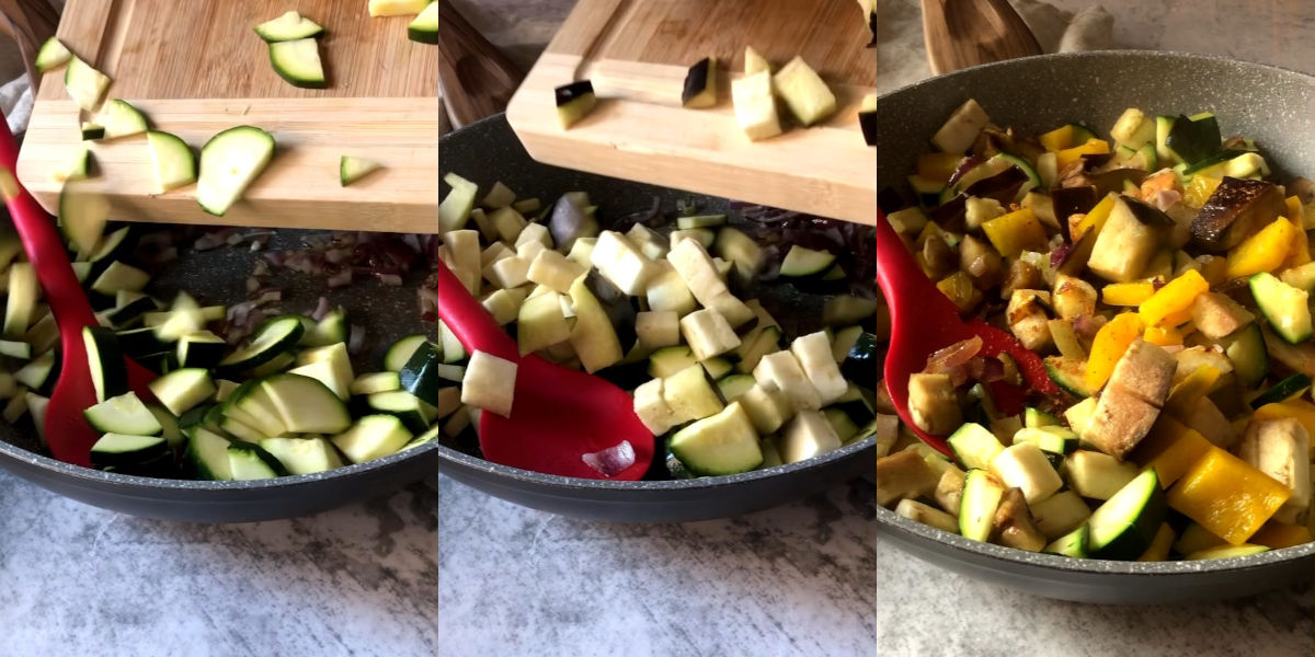 Cook vegetables in pan