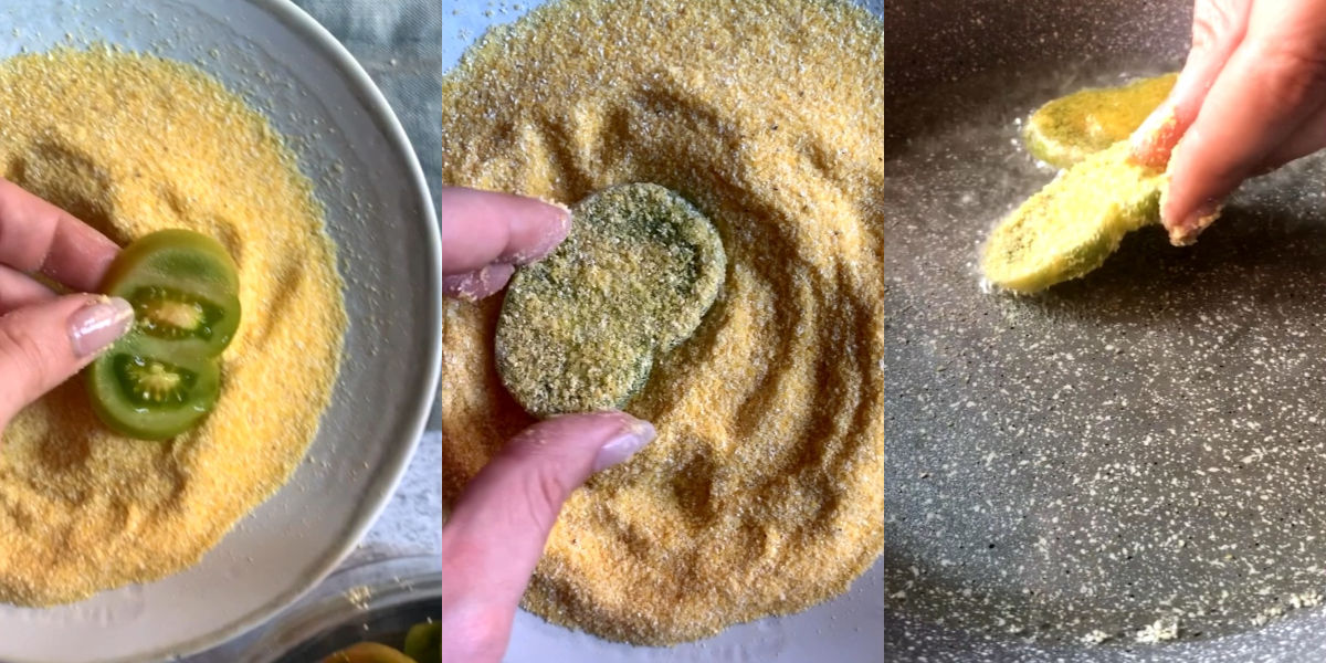 Bread and fry the green tomatoes