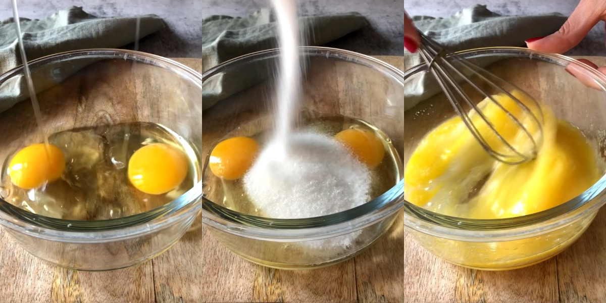 Beat eggs with remaining sugar