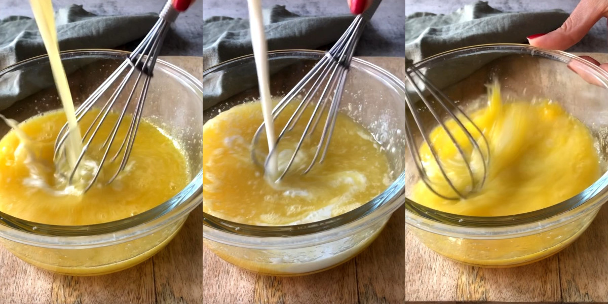 Whisk in the melted butter and milk