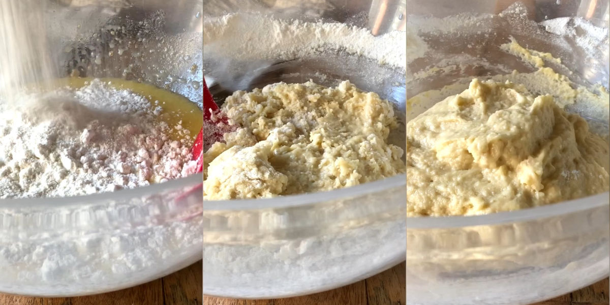 Combine the flour in the bowl and mix
