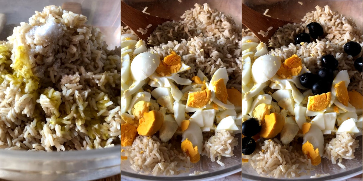 Season and add ingredients to the rice
