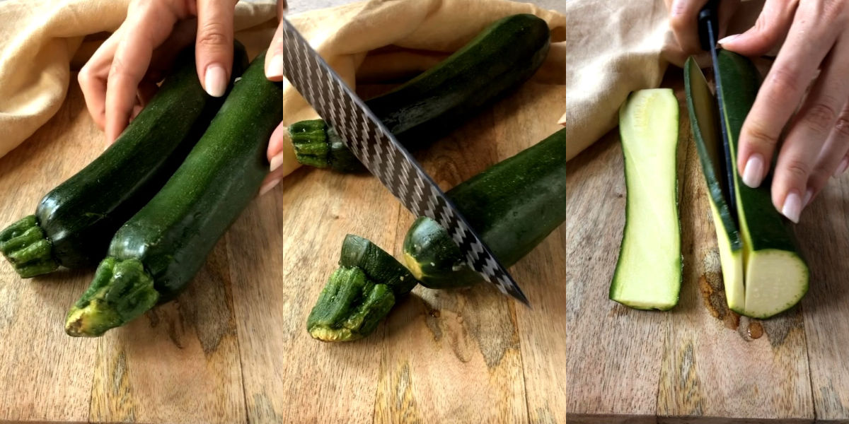 Lavare e tagliare le zucchine